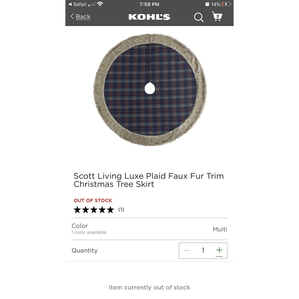 Scott Living Tree Skirt New With Tags Plaid Faux Fur